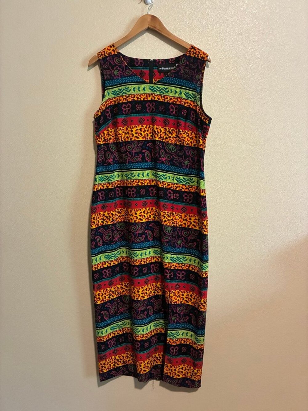 Vintage Sag Harbour Dress Women's Colorful Floral Midi Sleeveless Dress Size 12